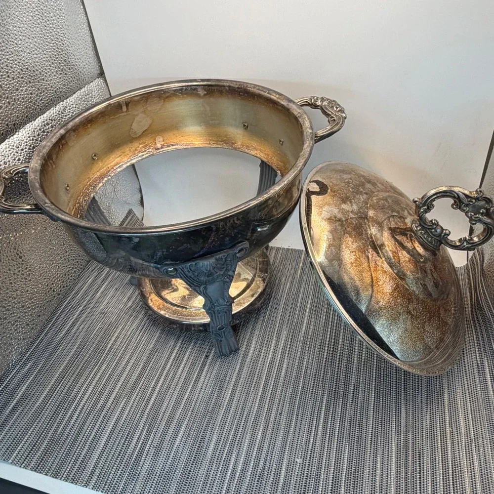 Eales 1779 Silverplate Chafing Dish Ornate Stand Water Pan Lid Victorian Style